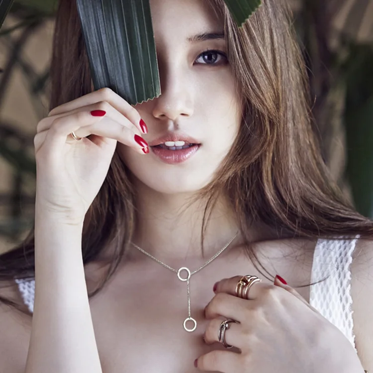 

Japanese Korean Necklace S925 Sterling Silver Necklace Female Love Circle Circle Triangular Choker Changeable Pendant Best Frien