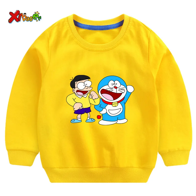 Doraemon/толстовки с капюшоном; детская хлопковая одежда для маленьких девочек; сезон весна-осень; детские топы с капюшоном; свитер с длинными рукавами для мальчиков - Цвет: sweatshirt yellow
