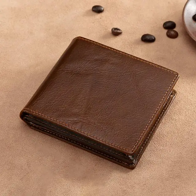 coffee Кошельки из натуральной кожи, модные короткие двойные мужские бумажники, повседневный однотонный мужской кошелек с карманом для монет, мужские кошельки MRF74 - Цвет: coffee