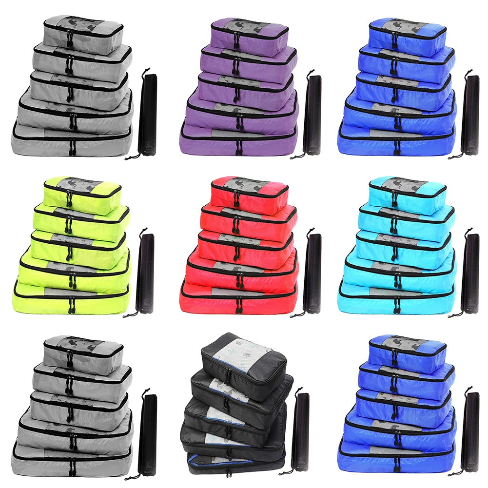 6pcs/set Waterproof Nylon Practical Zipper Closure Portable Travel Shoe Packing Storage Bag Home Luggage Mesh Clothes Sorting