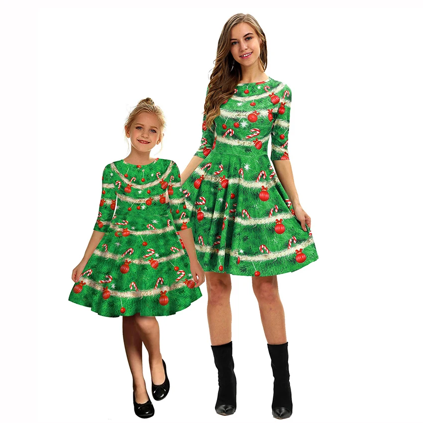Новые рождественские платья платье для мамы и дочки вечерние новогодние платья с милым принтом для мамы и дочки одинаковые комплекты для семьи