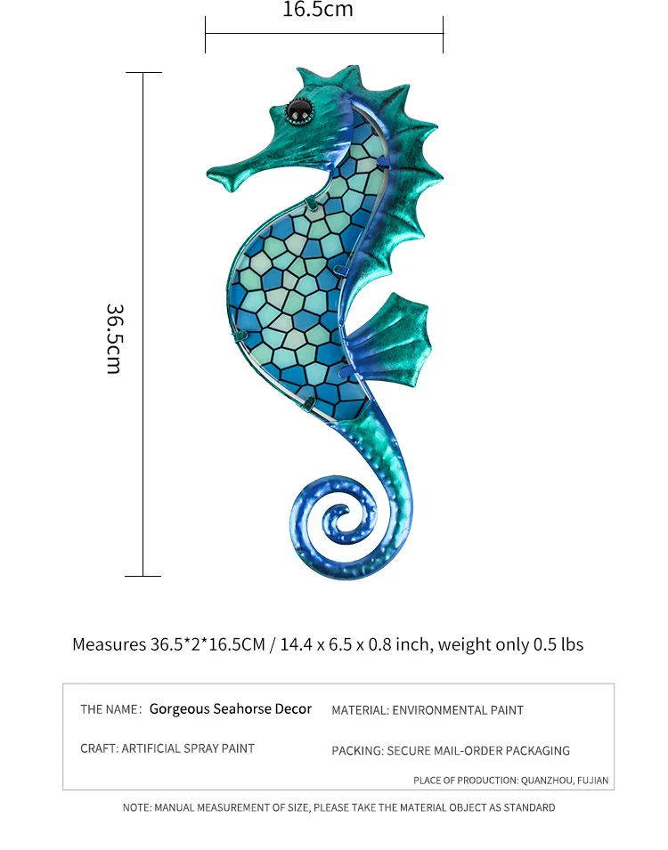 Garden Decor Metal Seahorse of Wall Decor with Glass for Garden Decoration Animales Jardin Miniature Statues and Sculpture