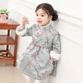 

New Autumn Winter Girls Dress Cute Plus Velvet Warm Embroidery Princess Long-Sleeved Sweet Dress 0-7T
