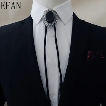 

Bolo Tie Retro Shirt Chain Oval Imitation of Obsidian Poirot Led Rope Leather Necklace Long Tie Hang