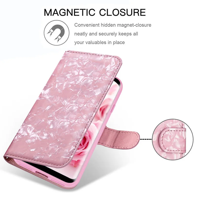 LLZ.COQUE кожаный чехол книжка с мраморными отделениями для карт ручным ремешком Samsung