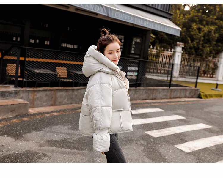 RUGOD/корейское хлопковое пальто, модная короткая стильная Свободная верхняя одежда больших размеров, Женская Повседневная теплая куртка с карманами и капюшоном, Осень-зима