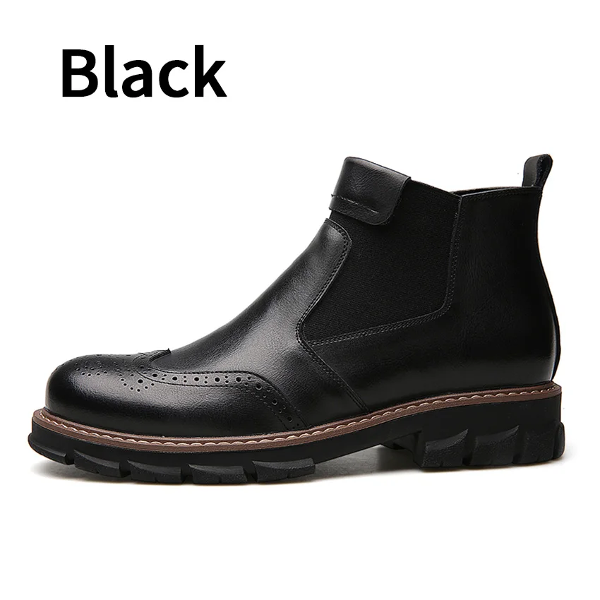 BIMUDUIYU/мужские ботинки «Челси»; модная обувь; сезон осень-зима; ботильоны «Челси» из натуральной кожи с мехом; Мужские ботинки в байкерском стиле - Цвет: Бордовый