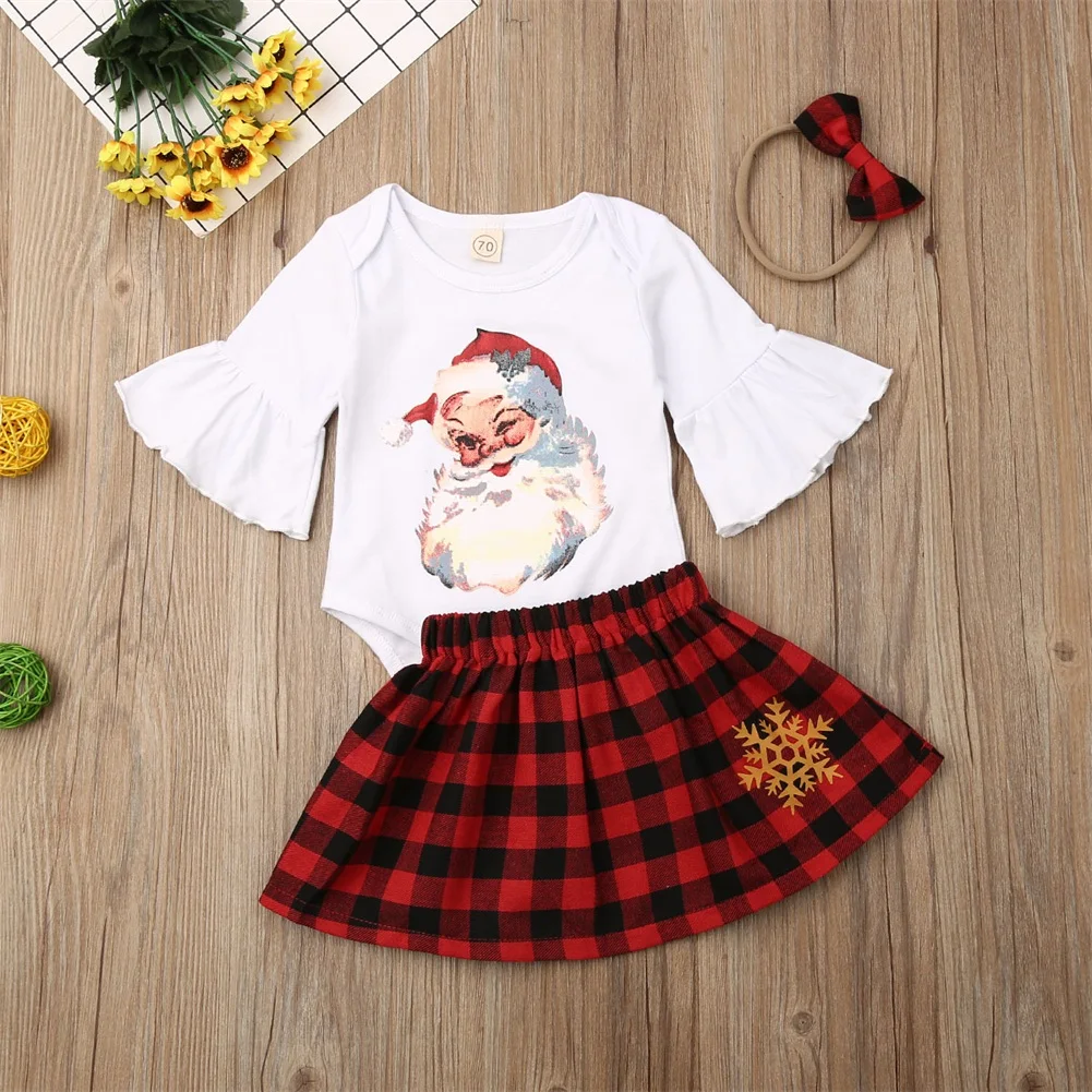 Imcute/3 предмета, Рождественская Одежда для маленьких девочек Одежда для новорожденных девочек, 1 год, Рождественский комбинезон+ юбка+ повязка на голову