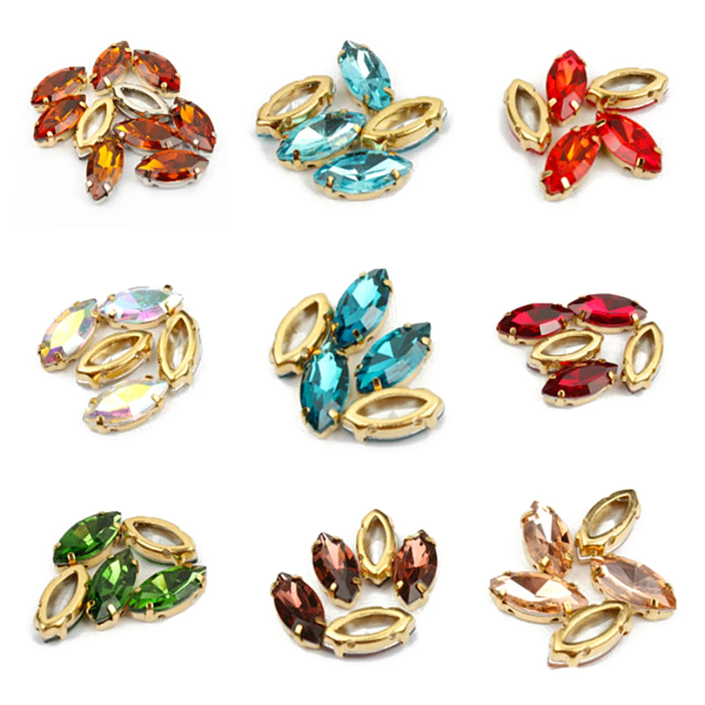 5X10-6X12-7x15mm-shinning-Horse-Eye-Crystal-glass-Sew-On-Rhinestone-with-gold-Claw-apply-to