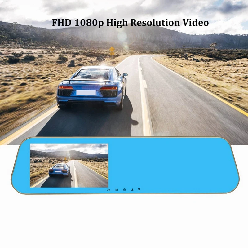 Full HD 1080P Автомобильный видеорегистратор с сенсорным экраном, две камеры, зеркало заднего вида, ночное видение, видеорегистратор, цифровой видеорегистратор