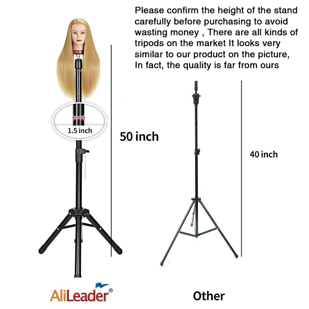 Alileader 2023 Nieuwe Verstelbare Mannequin Hoofd Statief Zwart Goud 125 Cm Canvas Mannequin Hoofd Pruik Tripod Pruik Maken Kit Штат