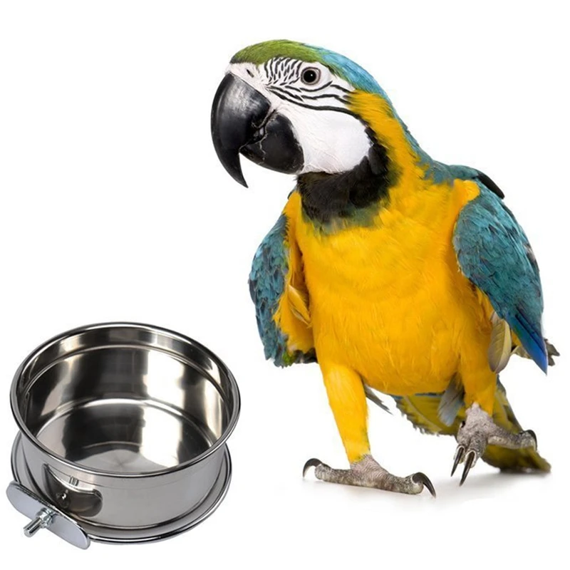 

2-Pack Steel Food Water Bowls Dish Feeder for Cockatiel, Conure, Budgies, Parakeet Bird Parrot Feeding Cups with Clamp Stainless