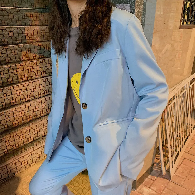 

Alien Kitty Hot 2019 All Match Suits Slender Women Office Ladies Elegant Blazers+Straight Loose Pants Feminine Two Pieces Sets