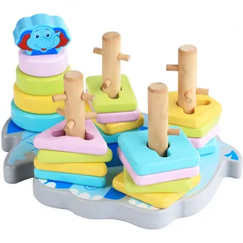 

Wooden Cartoon lion Five sets of shape blocks Color five sets of columns for children kids best gift