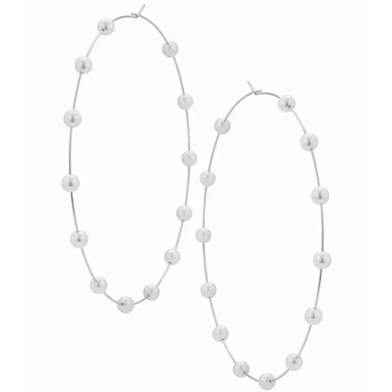 Silver Элегантные белые жемчужные большие серьги-кольца массивные женские модные ювелирные изделия женские аксессуары для ушей подарок для девочек - Окраска металла: Silver