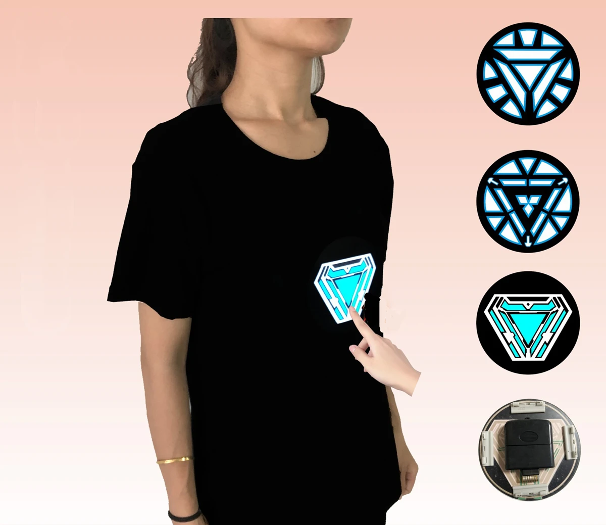 

The Avengers 3 Luminous Iron Man Electric Arc Reactor Captain America Noctilucence Short Sleeve T-shirt Women Men Fluorescence