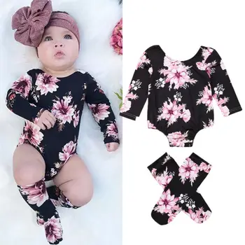 

0-18M Newest Arrival Infant Baby Newborn Girl Flower Long Sleeve Jumpsuit Floral Romper Leg Warm Socks Outfit