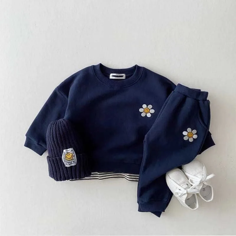 Baby Girl Flower Embroidery Clothes Set Kids Cartoon Long Sleeve Sweatshirt + Casual Pants 2pcs Children Clothing Suit For 9M-3T baby clothes penguin set