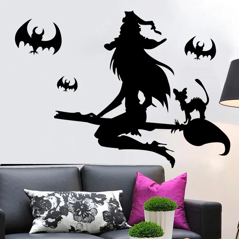 Hallowmas10 Halloween Witch Foreign Trade Carved Wall Stickers Batch Waterproof Removable