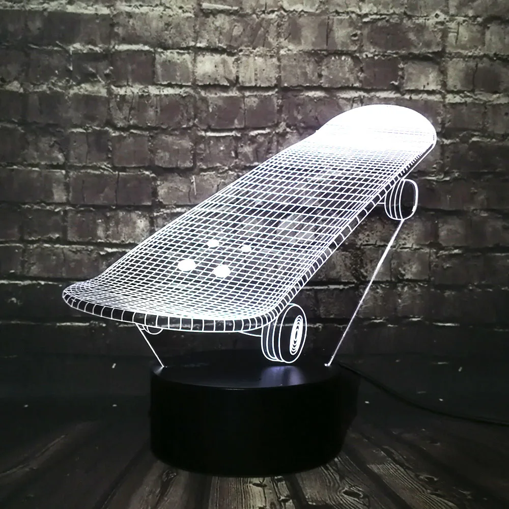 Спортивный скейтборд 3D светодиодный USB лампа трехмерные инновационные настольные компьютеры светильники RGB контроллер настроение сенсорный пульт дистанционного декора игрушка