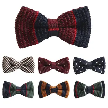 

Men Fashion Striped Bowtie Knit Knitted Pre Tied Bow Tie Woven Multi-Color Patchwork Adult Men Tie