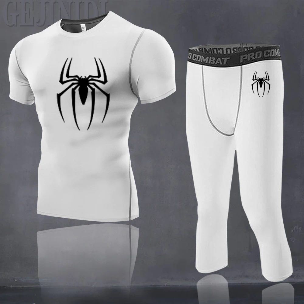 

2021 New 3/4 Men Quick Dry Running Tights Men Compression Slim Sport Leggings Gym Fitness Training Male Underwear Cropped Pants