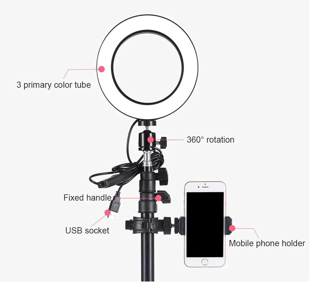 Фон для фотосъемки с регулируемой яркостью светодиодный Кольцевая вспышка для селфи 16/26 см Photo Studio кольцевая лампа подставка с триодом для Youtube видео для студий с живым звуком