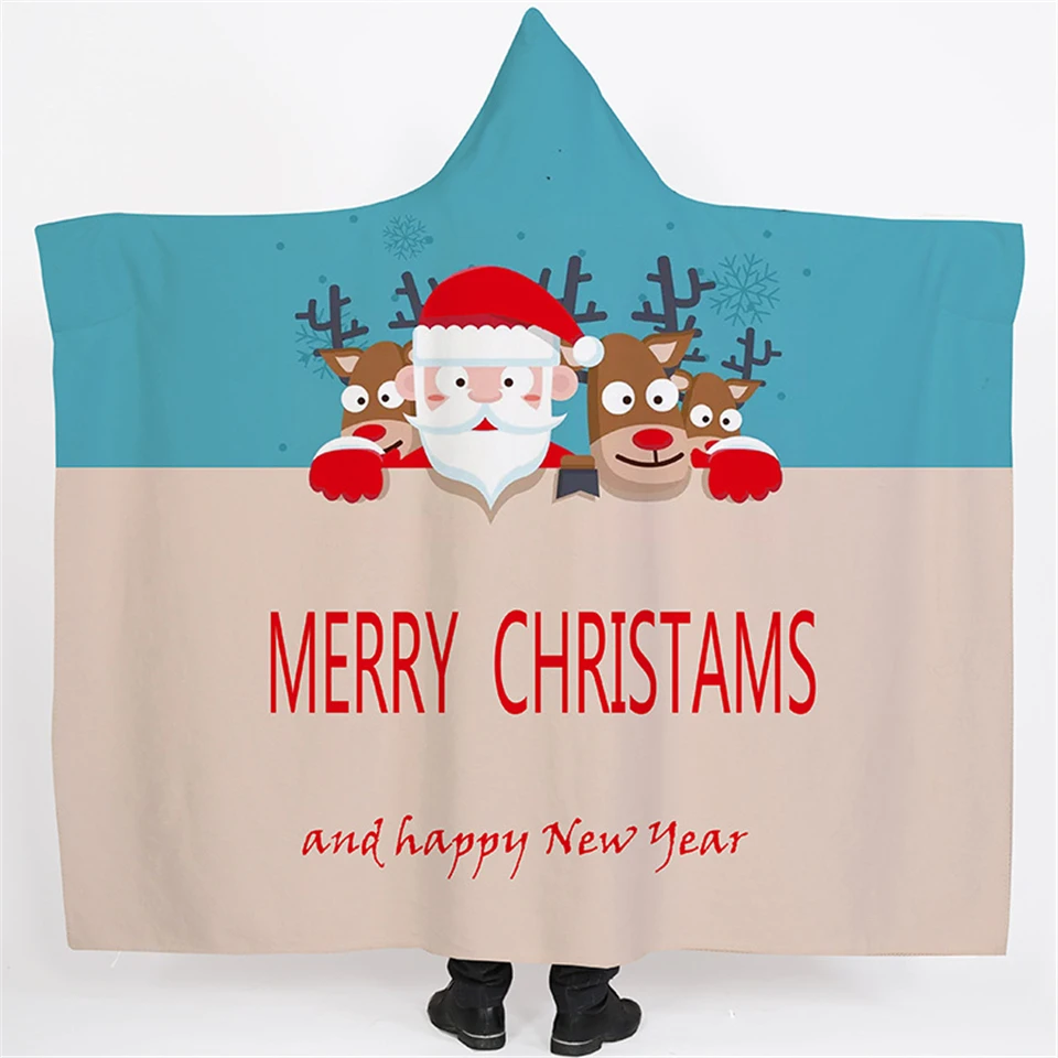 Рождественский подарок, одеяло с капюшоном для взрослых и детей, мягкое пушистое одеяло s для кроватей, зимнее Флисовое одеяло с капюшоном для путешествий Koc