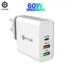 60 Вт USB-C адаптер питания, 1 PD30W, 1 QC3.0/AFC зарядное устройство, 1 2.4A для XIAOMI USB-C ноутбуков MacBook iPad Pro iPhone 11 x/8 s9/s10/note9