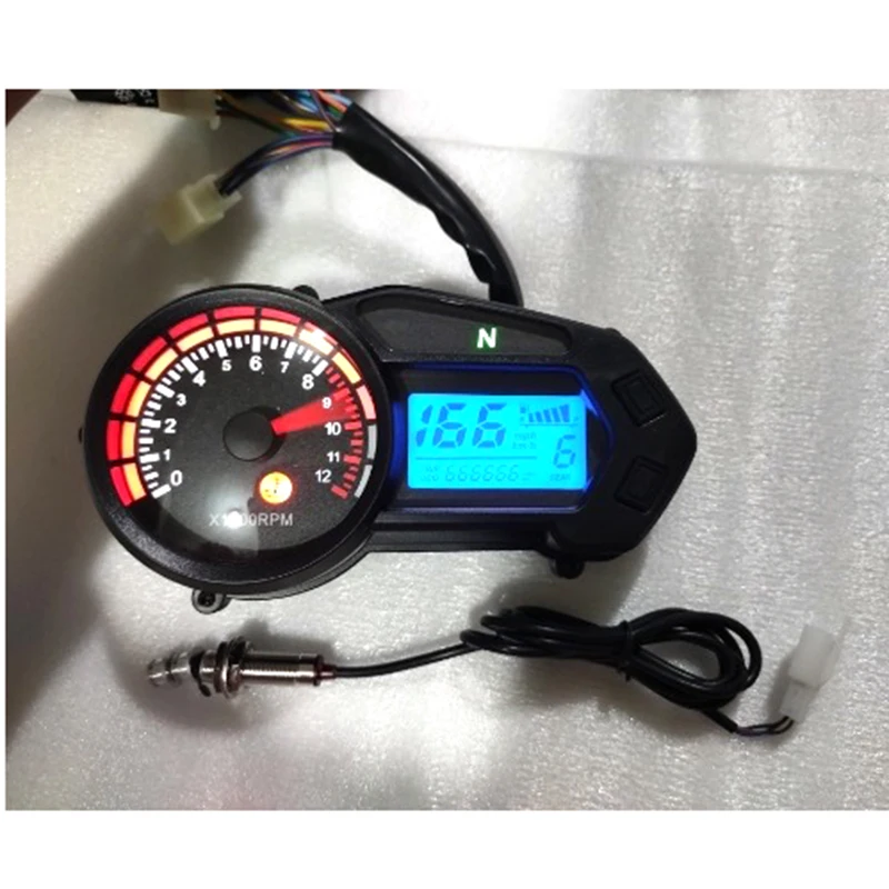 

Universal Motorcycle LED LCD Speedometer Digital Backlight Waterproof Odometer Tachometer For 1,2,4 Cylinder Red and Blue Switch