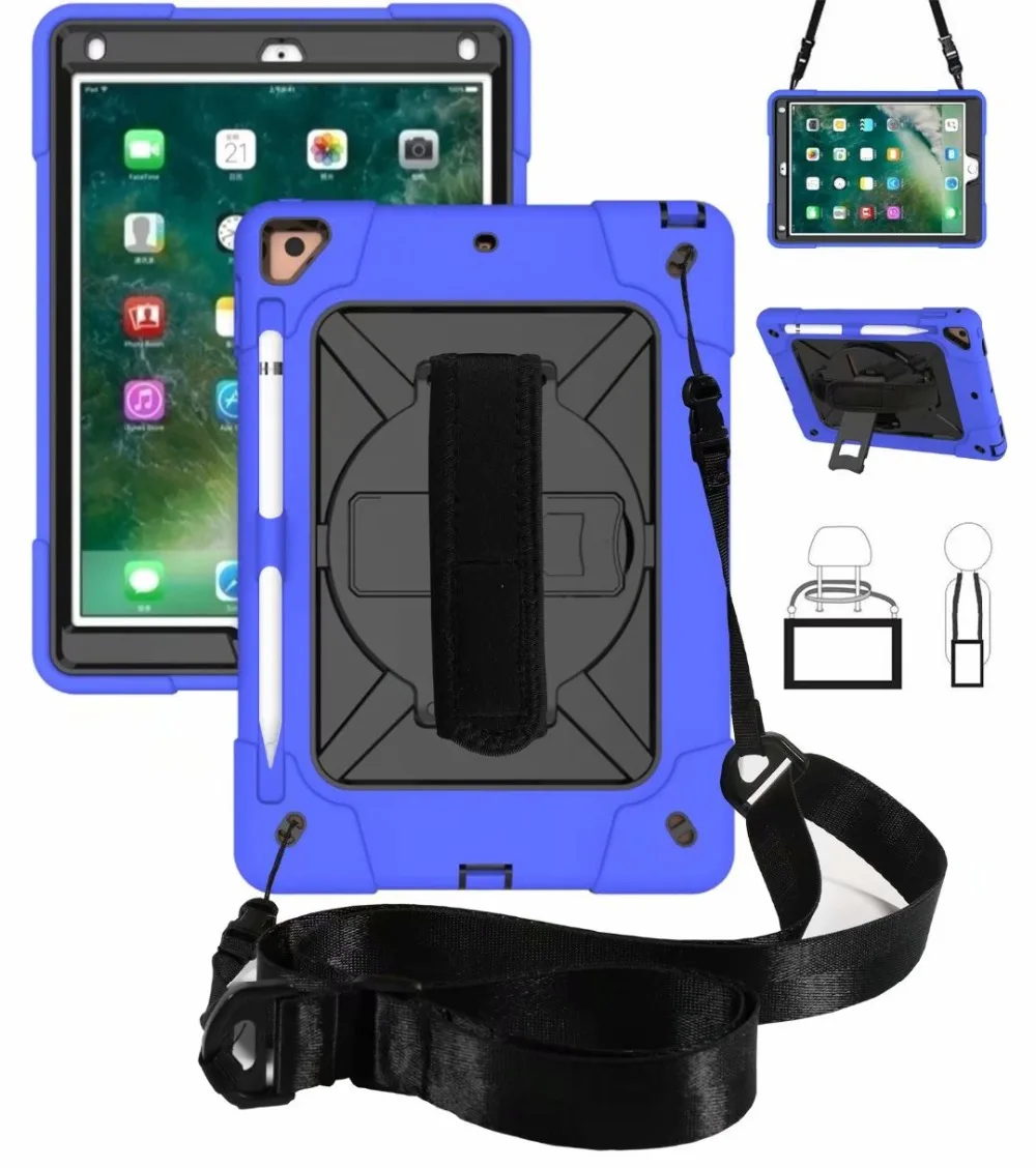 Чехол для планшета для Ipad 9,7 Pro 9,7 Ipad 6 Air 2 универсальный силиконовый+ PC подставка жесткий чехол с запястье+ плечевой ремень+ подставка для ручек