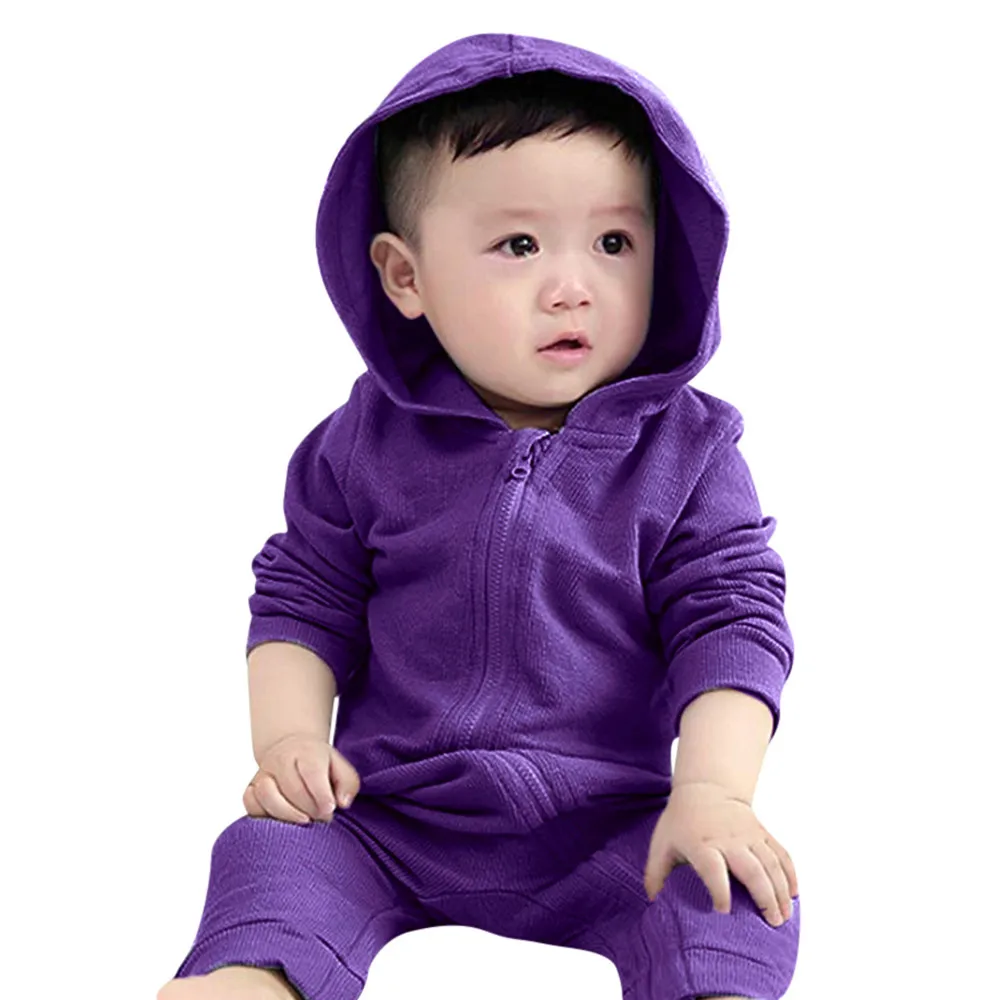 Одежда для малышей Детская одежда для малышей, для мальчиков и девочек куртка с капюшоном "Динозаврик" Ползунки Одежда с молниями комбинезон - Цвет: Purple