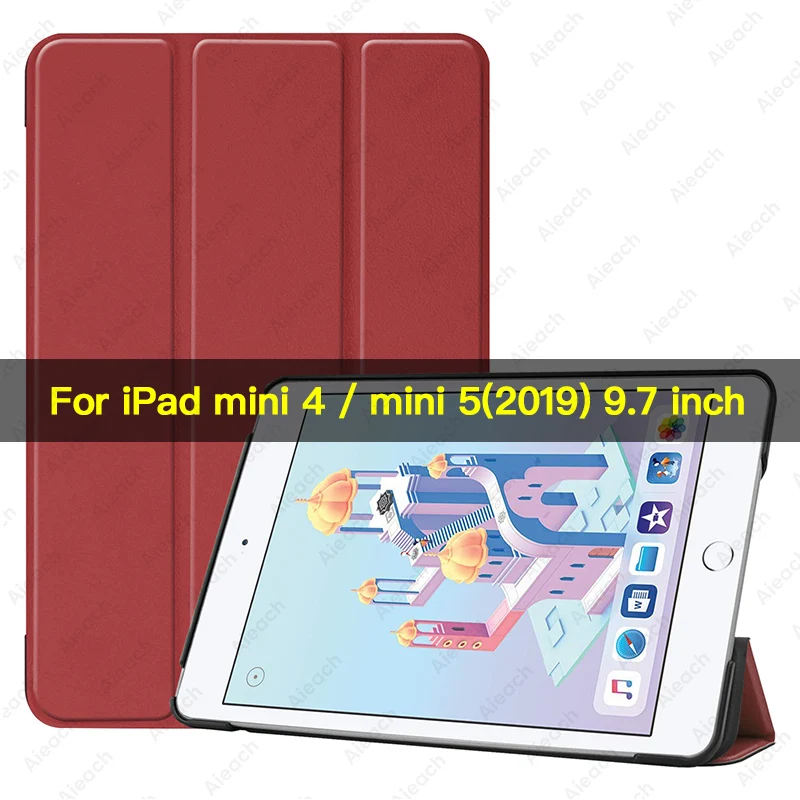 Чехол для iPad mini 5,, 7,9 дюймов, из искусственной кожи, трехслойная подставка, автоматический режим сна, пробуждение, Умный Магнитный чехол для iPad mini 4, чехол, Funda - Цвет: Red wine