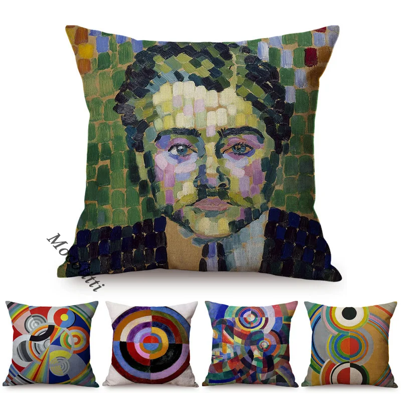 

Colorful Cubism Geometric Decoration Sofa Throw Pillow Case Robert Delaunay Abstract Art Portrait Decorative Linen Cushion Cover