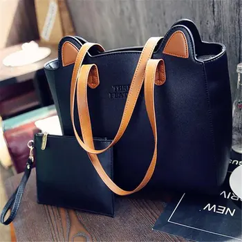 

High Quality Cute Cat Ears Shoulder Bag Cats Tote Bag Women Luxury Handbags Women Bags Designer Composite Hand Bag Purse