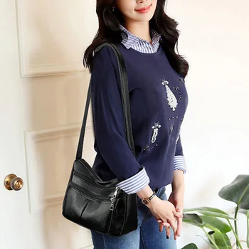 

Casual Shoulder Messenger Handbag Solid Color PU Leather Women Multi-pocket Crossbody Bag for Shopping Traveling Decor