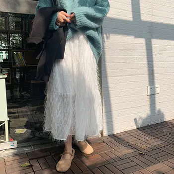 

Alien Kitty Korean Style Tassel Slender Fairy Elastic-Waist 2020 All-Match High Waist Slimming Streetwear Women Long Skirts
