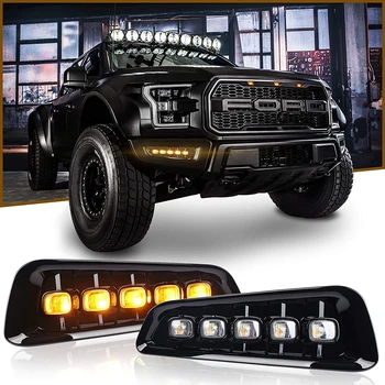 

5-Lamp Assembly w/Turn Signal Feature White/Amber Switchback LED DRL Fog Light Kit For 2017-up-Ford-Raptor
