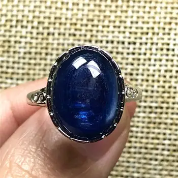 

16x13mm Natural Blue Kyanite Ring Jewelry For Woman Lady Men Crystal Oval Beads Love Silver Cat Eye Silver Adjustable Ring AAAAA