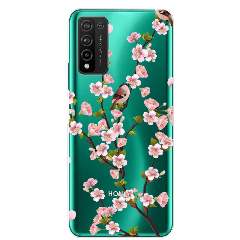 Floral Design Transparent Soft TPU Phone Case - Cute Silicone Cover for Huawei Honor 10X Lite