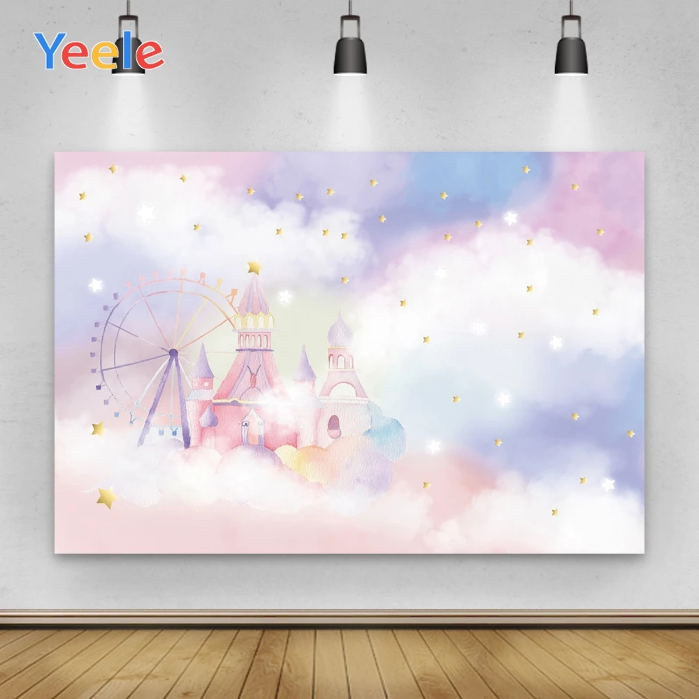 

Yeele Happy Birthday Castle Golden Star Background Props Photophone Photography Children Photo Studio for Party Decor Customized