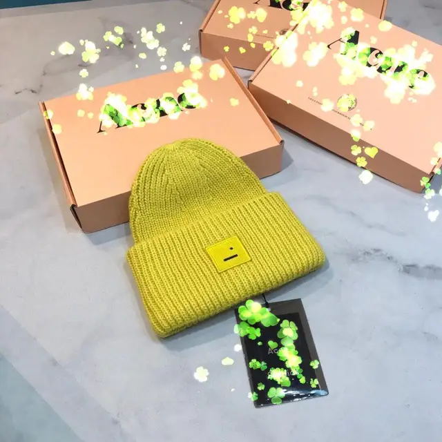 AC Studios Smiling face Beanie Skull Caps knitted Cashmere Eye Warm Couple Lovers Acne Hats Tide Street Hip-hop Wool Cap Adult 3