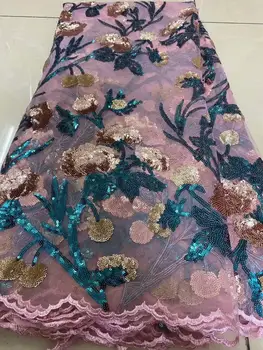 

Onion African Lace Fabric High Quality 3d French Lace Fabric With 3 D Flowers Sequins Embroidery Tulle Lace Fabric For Wedding