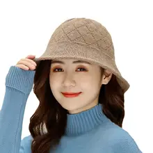 Женская шапка-ведро, вязаные теплые модные шапки, студенческие складные шапочки, геометрические уличные рыболовные плоские Панамы для девочек