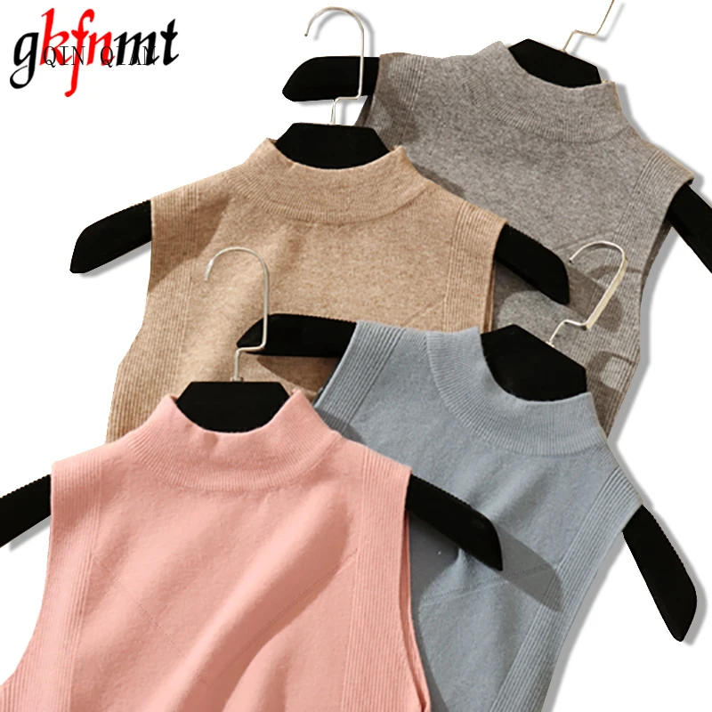 

2020 New Half High Collar Tank Tops Female Summer Fashion Solid Women Hight Quality Blue Gray Black White Knitted Tops Sexy