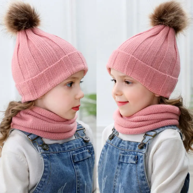 REAKIDS/Новая шапка Девочки Мальчики, шарф, зимний детский головной убор, шарф, костюм, детская шапка для девочек, детские шапки, шарфы, комплект, Хлопковые вязаные шапки
