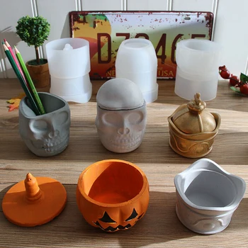 

Newly Concrete Planter Resin Silicone Mold Halloween Container Art DIY Desk Pen Jewelry Holder TE889