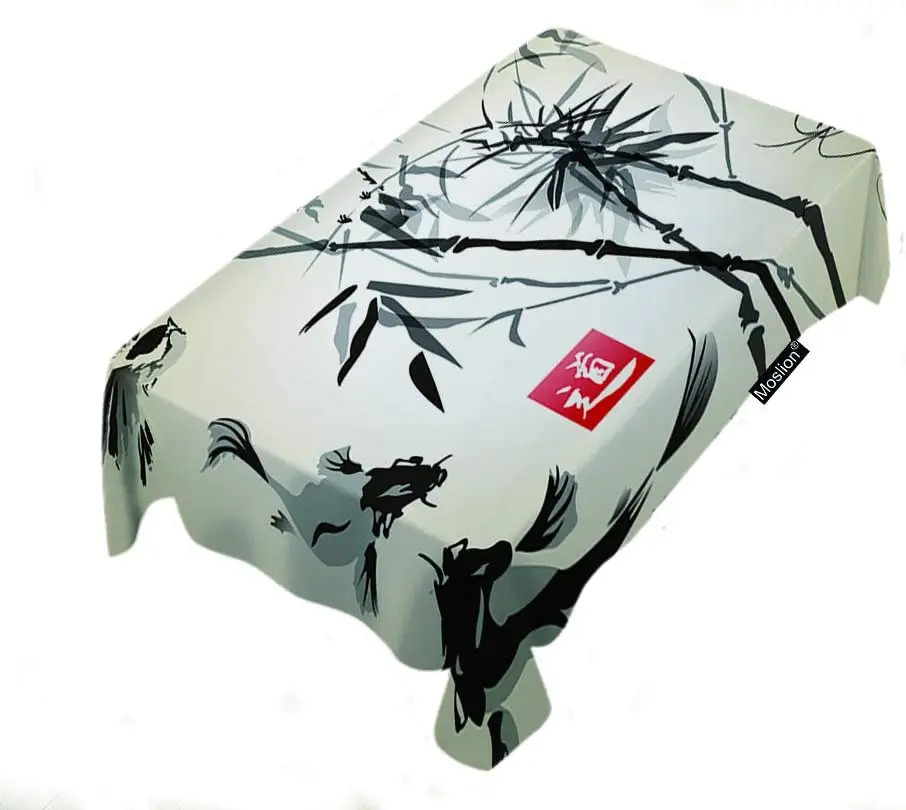 

Asian Japan Birds Bamboo Fish Hand Drawn Ink Style Rectangle Tablecloth
