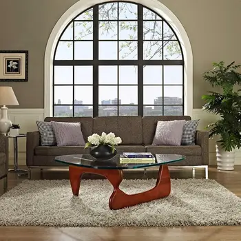 

Furgle Glass Top Triangle Coffee Table Modern Cocktail Wood Dinning table Noguchi Tribeca Tempered Glass for Living Room Lounge