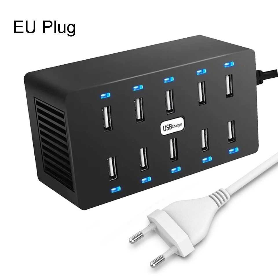 10 USB Charge EU Cargador usb несколько USB зарядное устройство адаптер интеллектуальная USB Настольная зарядка 10 портов мульти зарядное устройство для samsung huawei - Тип штекера: 10 USB Charge EU